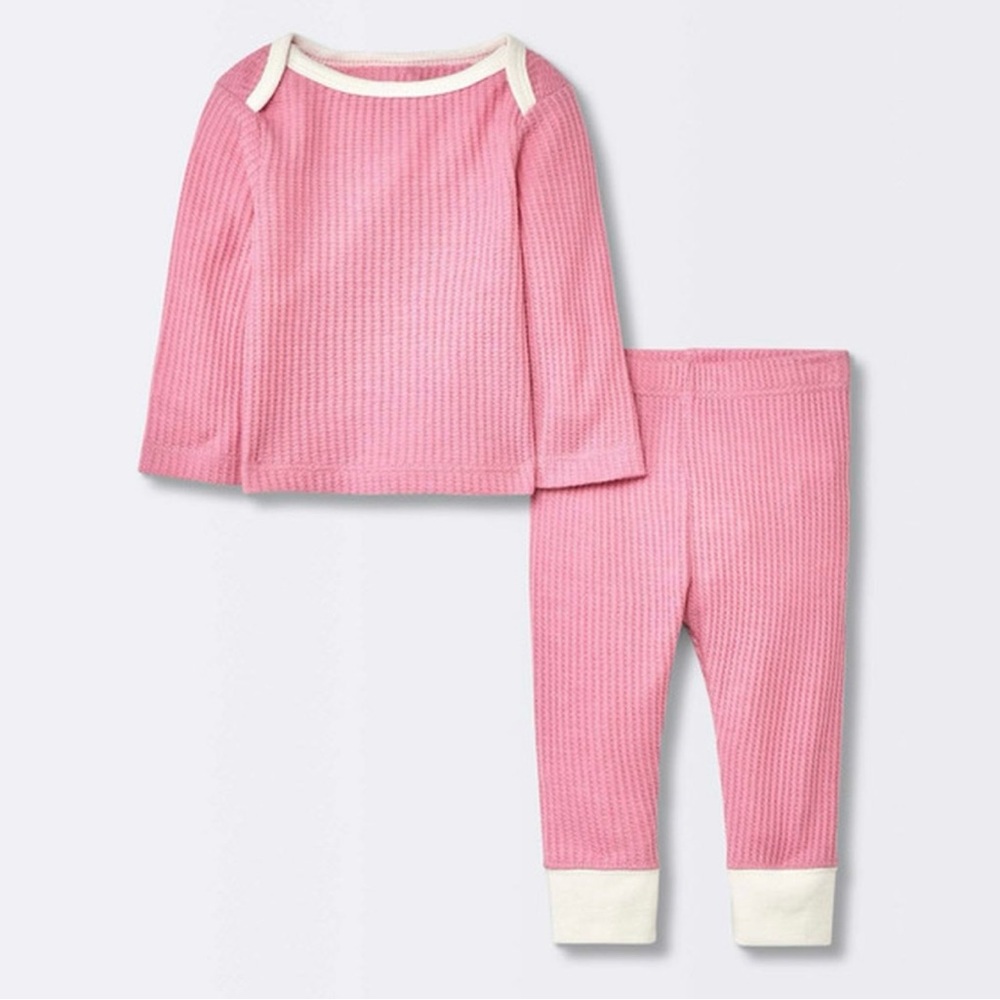 Cloud Island Pink Waffle Knit Baby Outfit | 0-3M